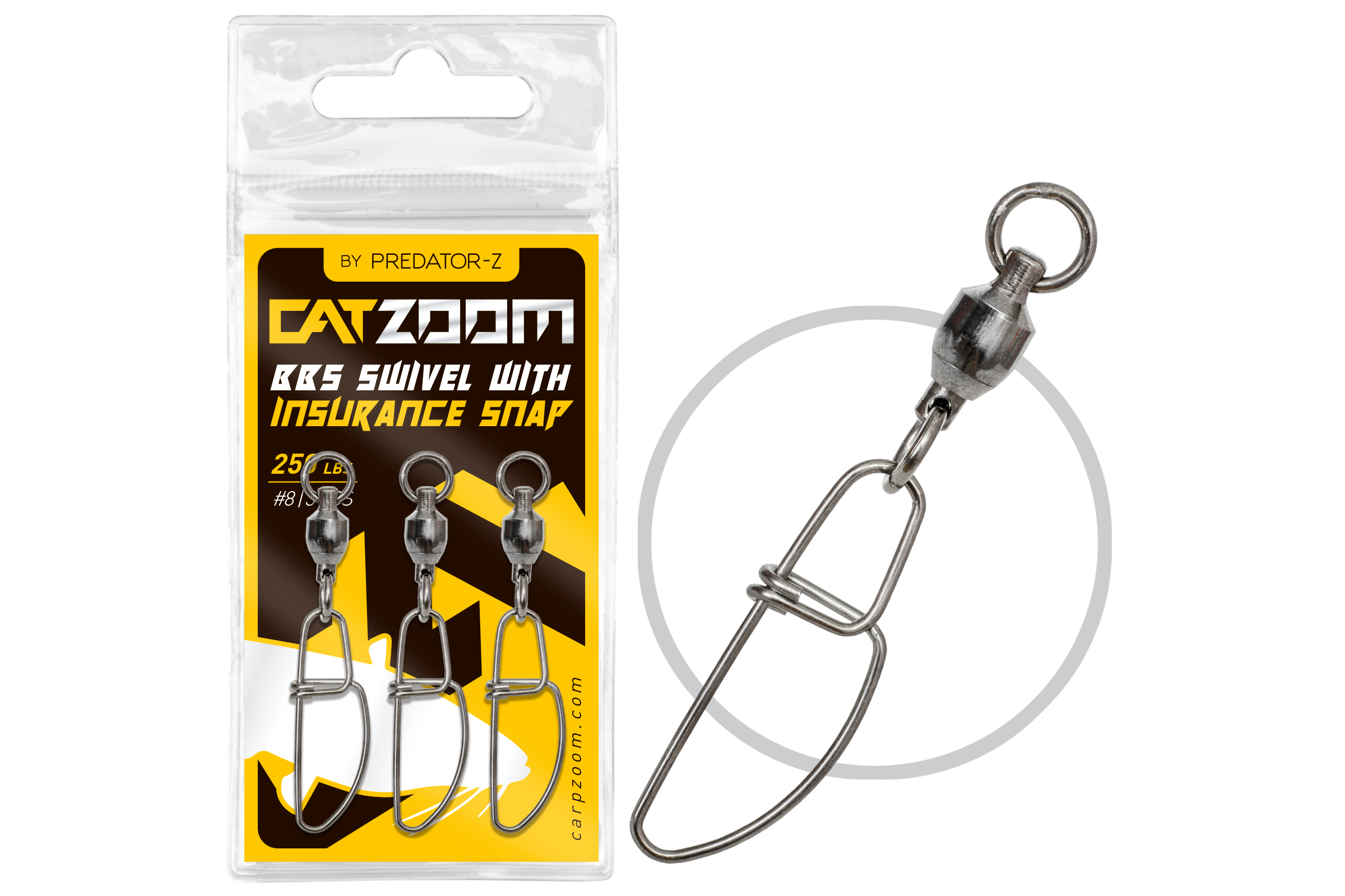 Catzoom csapágyas harcsázó forgókapocs 250 lbs, #8, 3 db